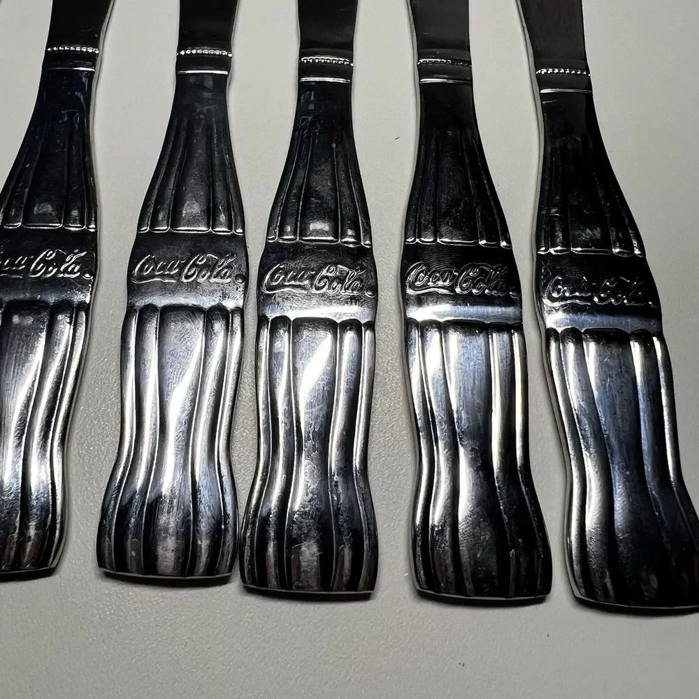 Lot of 7 Vtg Gibson Coca Cola Stainless Steel Dinner Knives Coke Bottle 8,5”